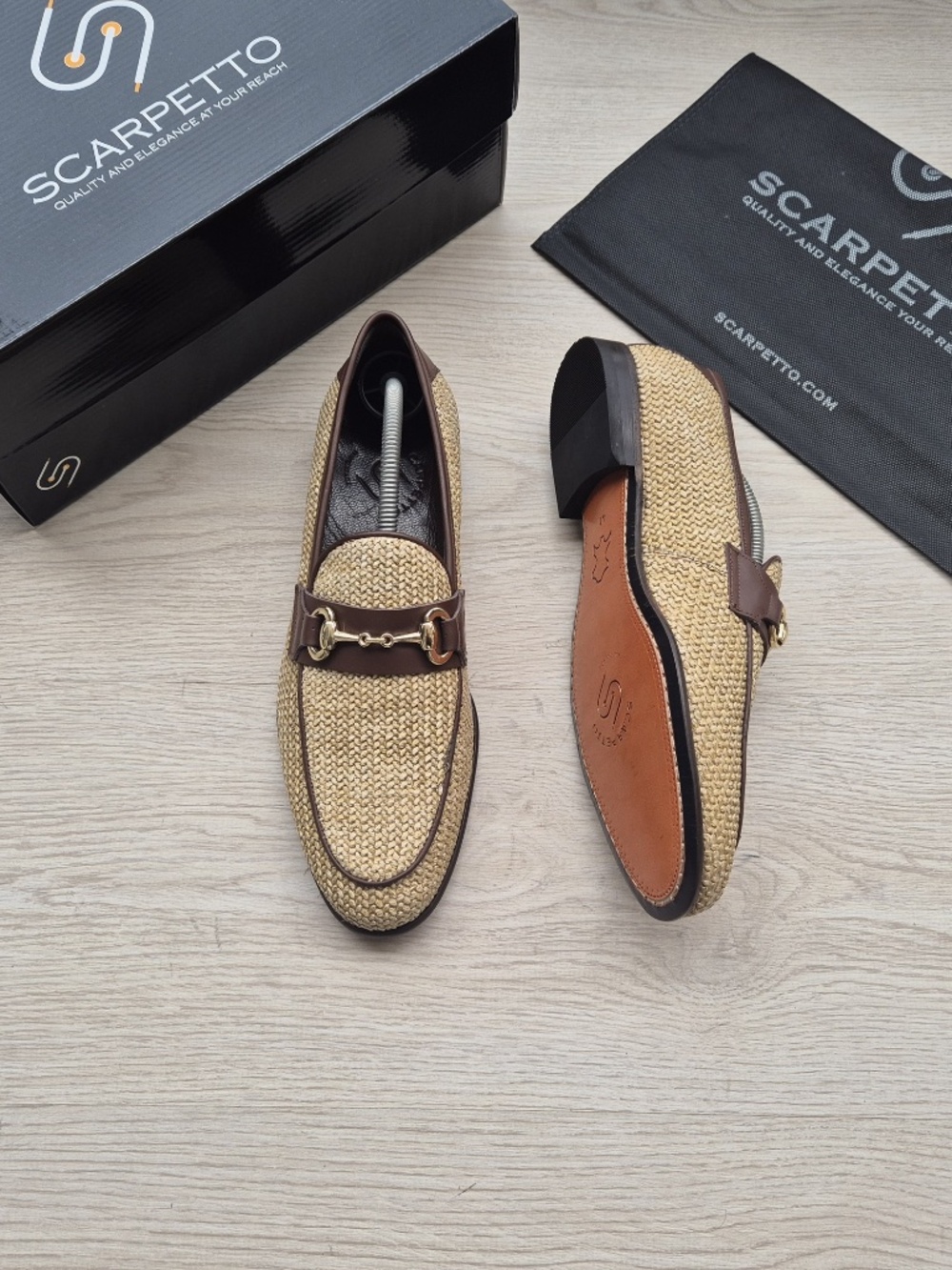 Woven Raffia Loafers with Leather Trim and Horsebit Detail - Picture 4 of 5